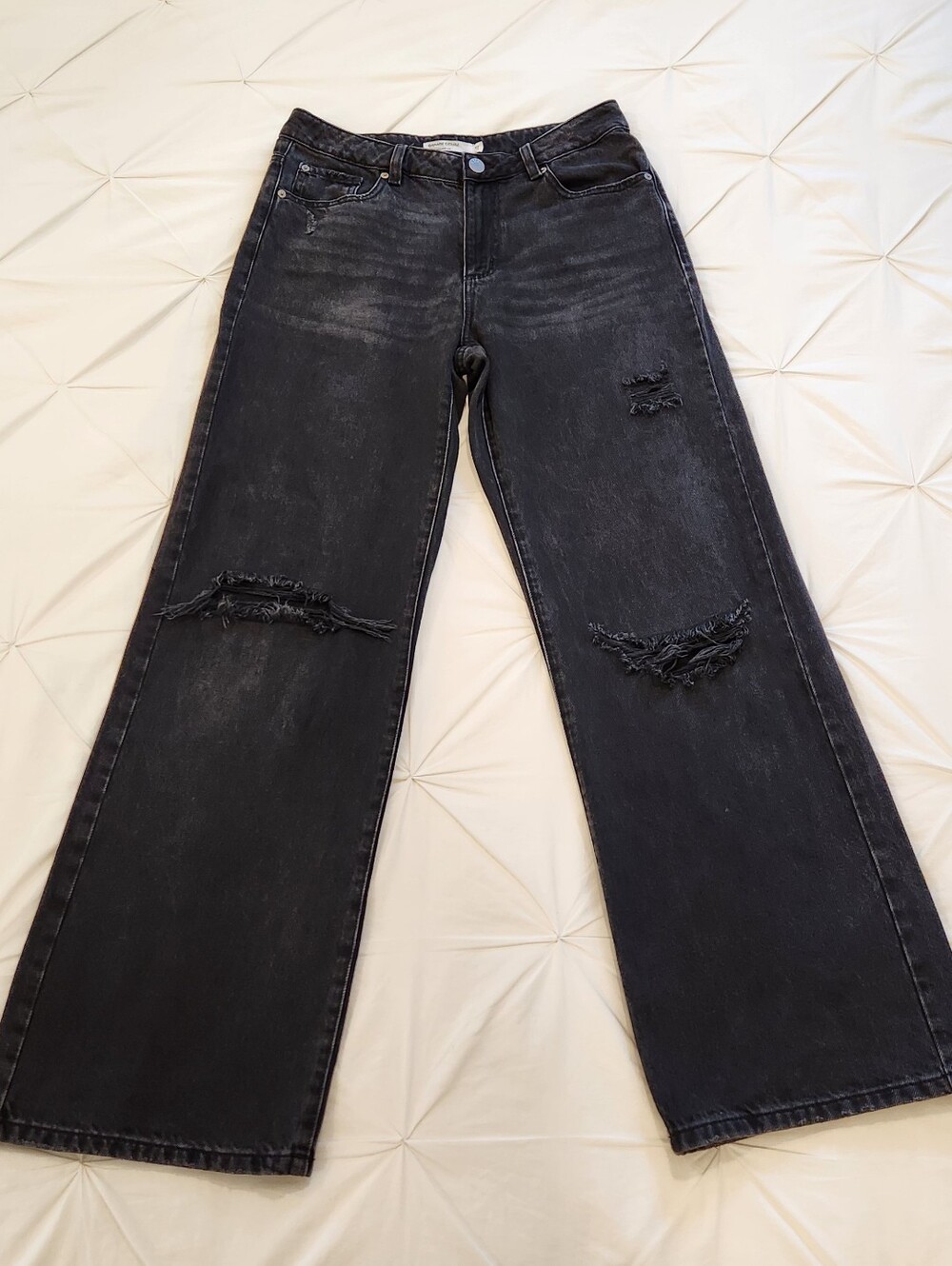 GARAGE Denim High Rise Wide Leg Distressed Cotton Jeans Black Size 7